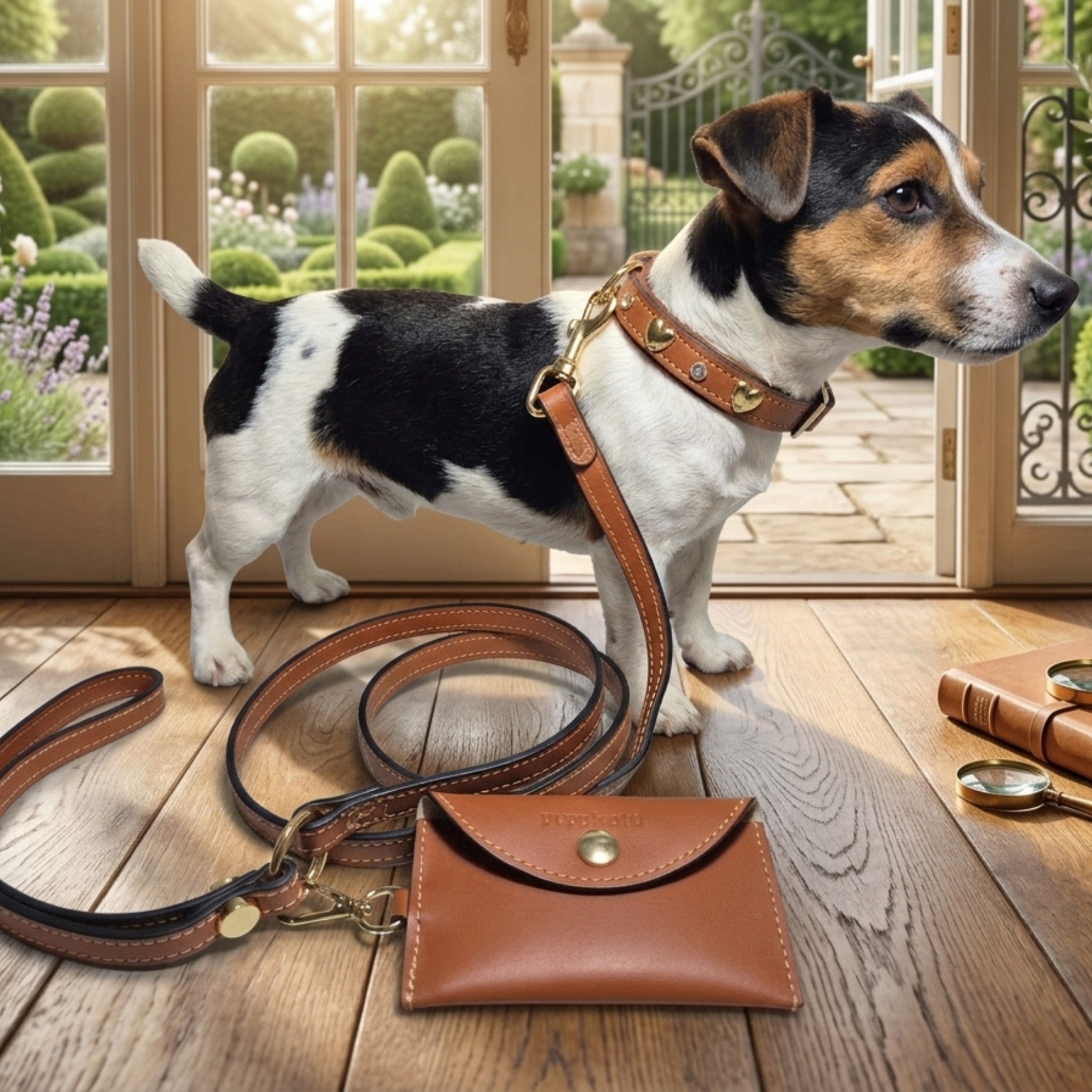 Set Collare con Cristalli e Guinzaglio in Pelle per Cani